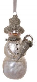 Glass snowman white w/glitter hat