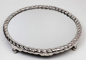 ROUND MIRROR TRAY NICKEL 'TORSADE'