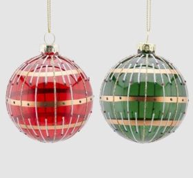 CHRISTMAS DECORATION GLASS BALL RED/GREEN