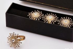 Set 4ps Gold Diamante Napkin Rings