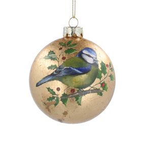 Antique Gold Glass Ball w Bluetit