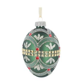 Glass Dec - Green Egg w Swags/diamante