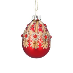 Glass Dec - Red Egg w Swags/diamante