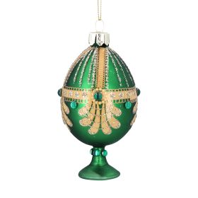 Glass Dec - Green Egg w Swags/diamante
