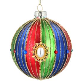 Glass Bauble - Red, Green & Blue Stripe, Jewels