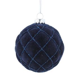 Navy Blue Flock Harlequin Glass Ball