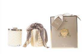 HERRINGBONE CANDLE WITH SCARF BLOND VANILLA - CREAM & GOLDEN BEE LID