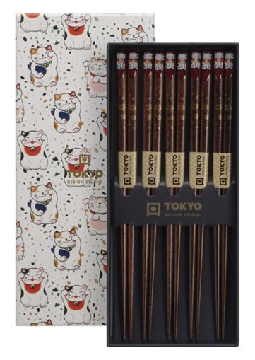 Chopstick Giftset/5 Wooden 5 Luckycat