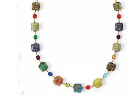 КЪСО ЗЛАТНО КОЛИЕ С  КУБОВЕ ОТ КРИСТАЛНО СТЪКЛО МУРАНО 