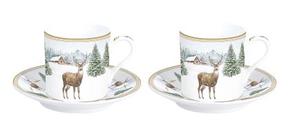 Set 2 porcelain coffee cups and saucers  WHITE FOREST 
