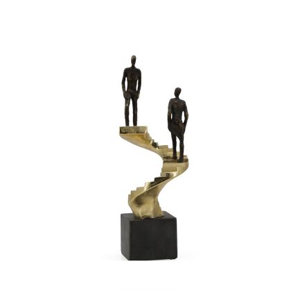 2 RESIN PEOPLE ON GOLD STAIR 