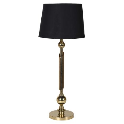 Antique Brass Column Table Lamp with Linen Shade