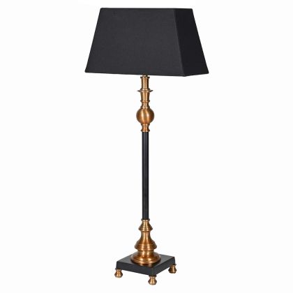 Slim Black Table Lamp with Cotton Shade Product 
