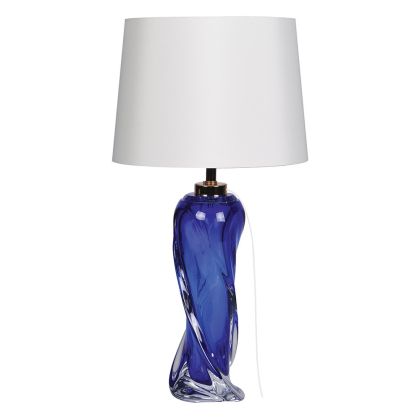 Cobalt Spiral Glass Table Lamp with Linen Shade