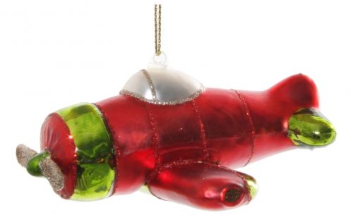 Glass airplane ornament red/green, 12cm