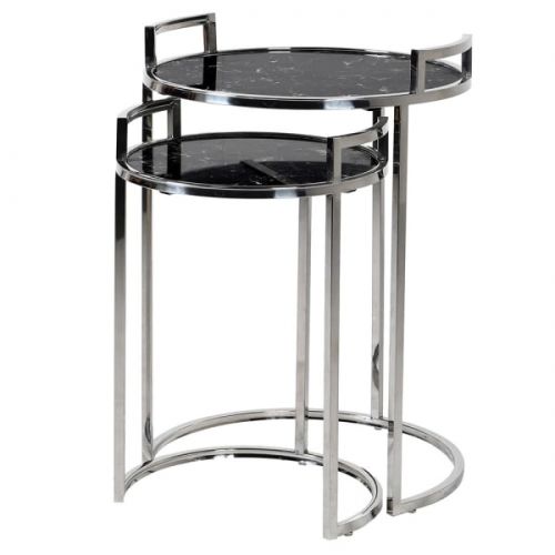 Black Marble Effect Round Nesting Tables