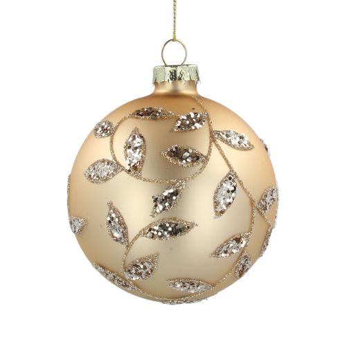 СТЪКЛЕНА ТОПКА  ЗЛАТЕН МАТ СЪС ЗЛАТНИ ЛИСТА