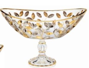 ОВАЛНА  КУПА/ФРУКТИЕРА - ДЪРВОТО НА ЖИВОТА  ЗЛАТНИ 24К И ПЛАТИНЕНИ ЛИСТА - КРИСТАЛ МУРАНО 