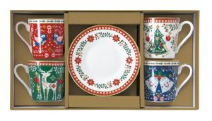 Set 4 porc.coffee cups & saucers  CHRISTMAS FOLK
