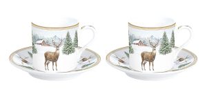 Set 2 porcelain coffee cups and saucers  WHITE FOREST 