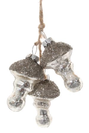 Glass mushroom antique silver glittered bundlex3 10cm