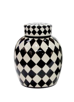 POT W/LID BLACK/WHITE CERAMIC 'VENEZIA' 