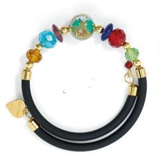 FEDERICA CRYSTALS AND GOLD LEAF PEARL RIGID BRACELET