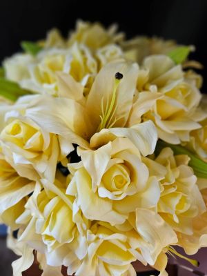 Cote Noire Versailles Lilies & Roses Bouquet - Gold & Ivory White