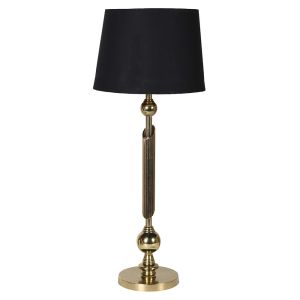 Antique Brass Column Table Lamp with Linen Shade