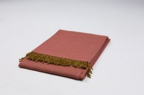 BLANKET MERINO AUSTRALIA EXTRA FINE WOOL - OCHER / LIVING CORAL