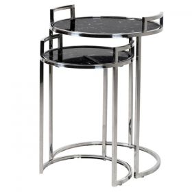 Black Marble Effect Round Nesting Tables