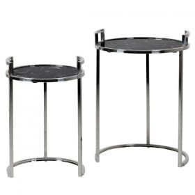 Black Marble Effect Round Nesting Tables