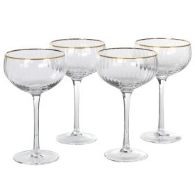 Gold Rim Ribbed Round Champagne Glass