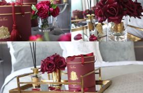 LUXURY GRAND BOUQUET - GOLD BADGE - CARMINE RED - BURGUNDY BOX 